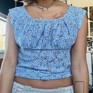 Mesh milkmaid top blue ditsy